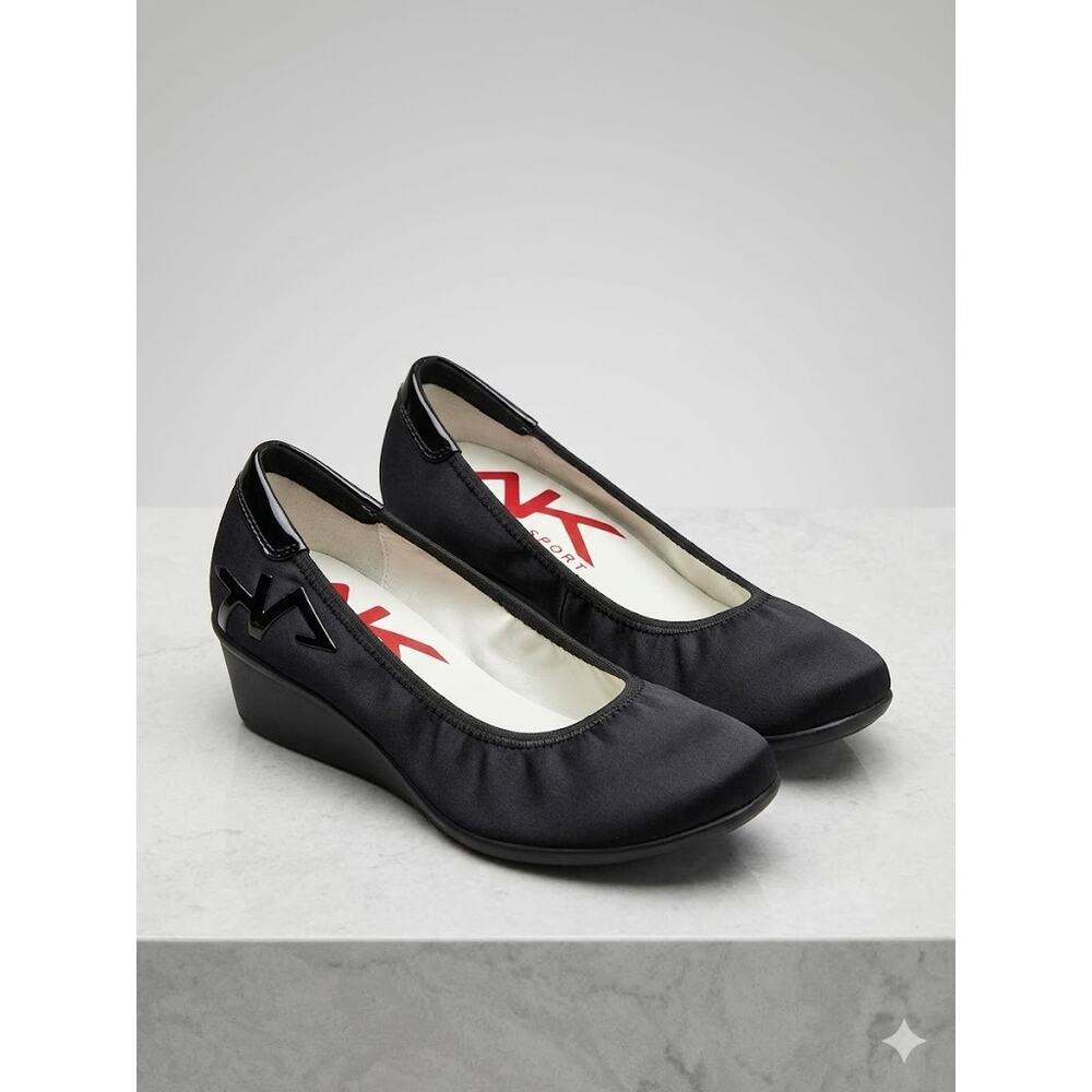 Anne Klein AK Sport Black Low Wedge Comfort Shoes Size 8